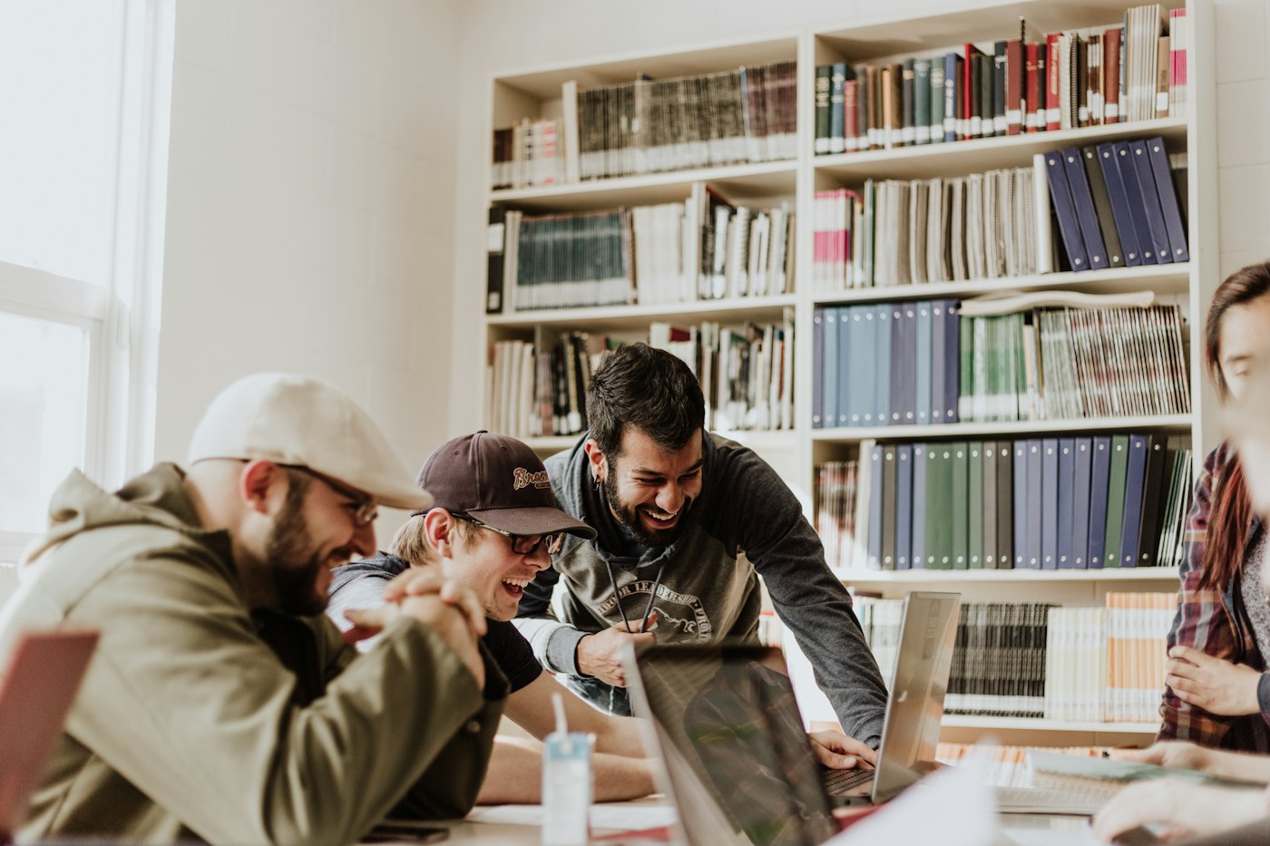 Students learning together in a library